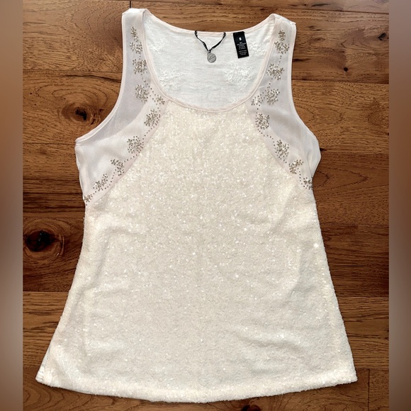 Buckle BKE Cream Sequin Beaded Tank Top Size S - Picture 1 of 7